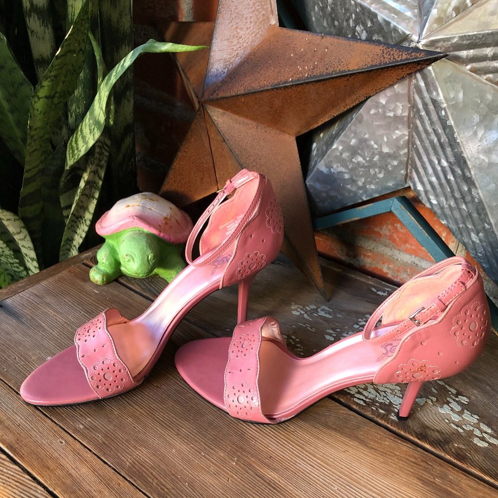 Womens Carlos Santana Pink Leather High 4" Ankle Strap Heels Size 10 M